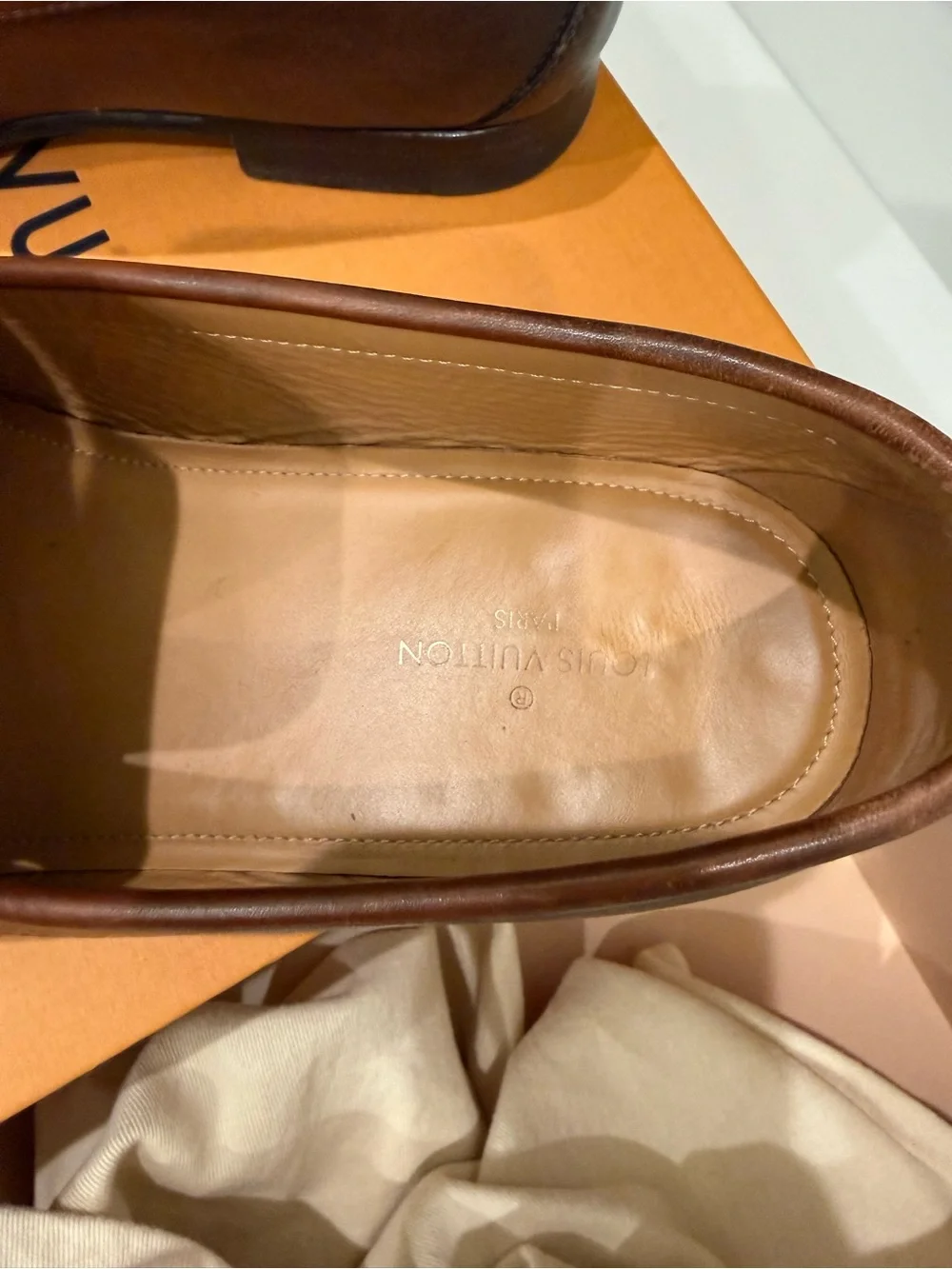 Louis Vuitton Montaigne Brown Leather LV Logo Loafers Authentic Box & Receipt